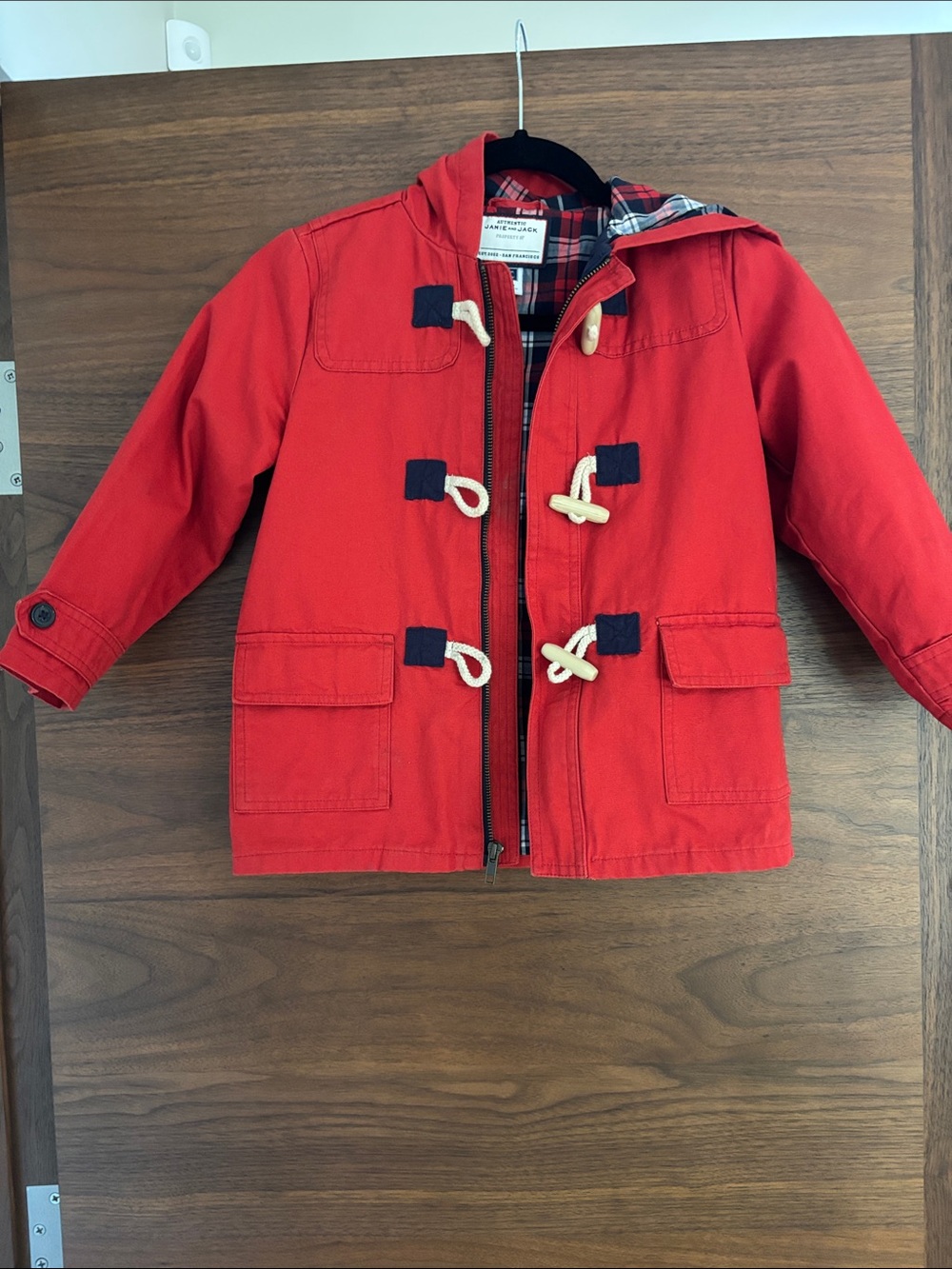 Janie and Jack Red Toggle Hooded Pea Coat